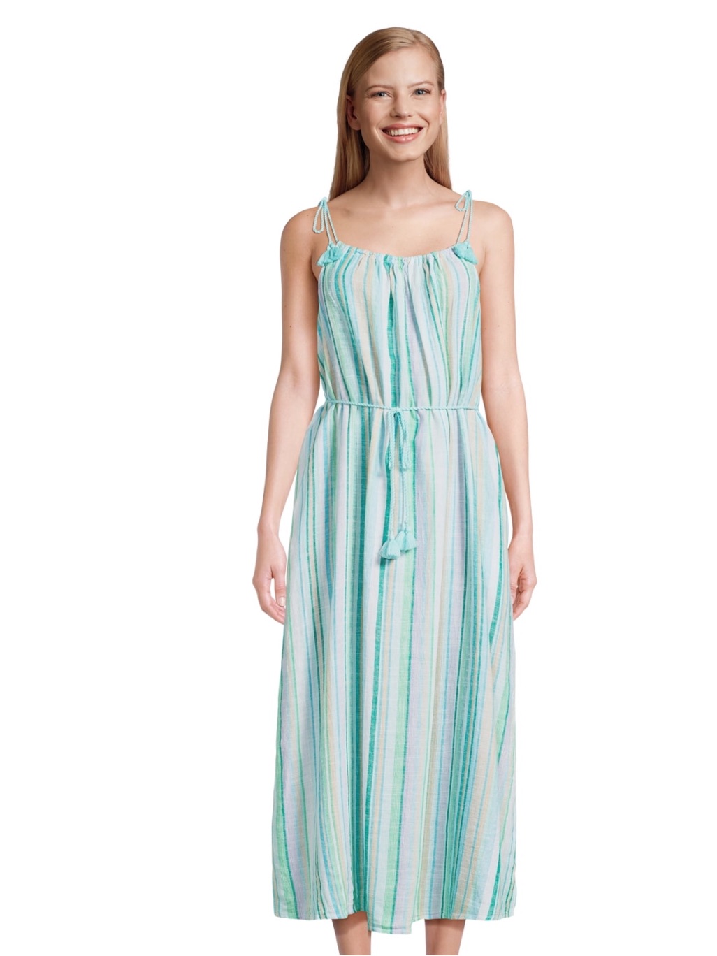 Striped Mint & White Tie-Shoulder Maxi Dress Size L